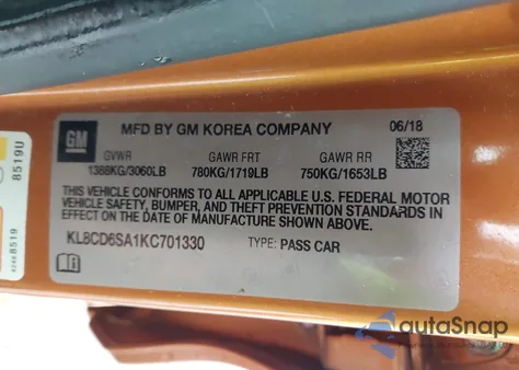 2019 Chevrolet Spark 1Lt Cvt from USA, damaged, VIN KL8CD6SA1KC701330